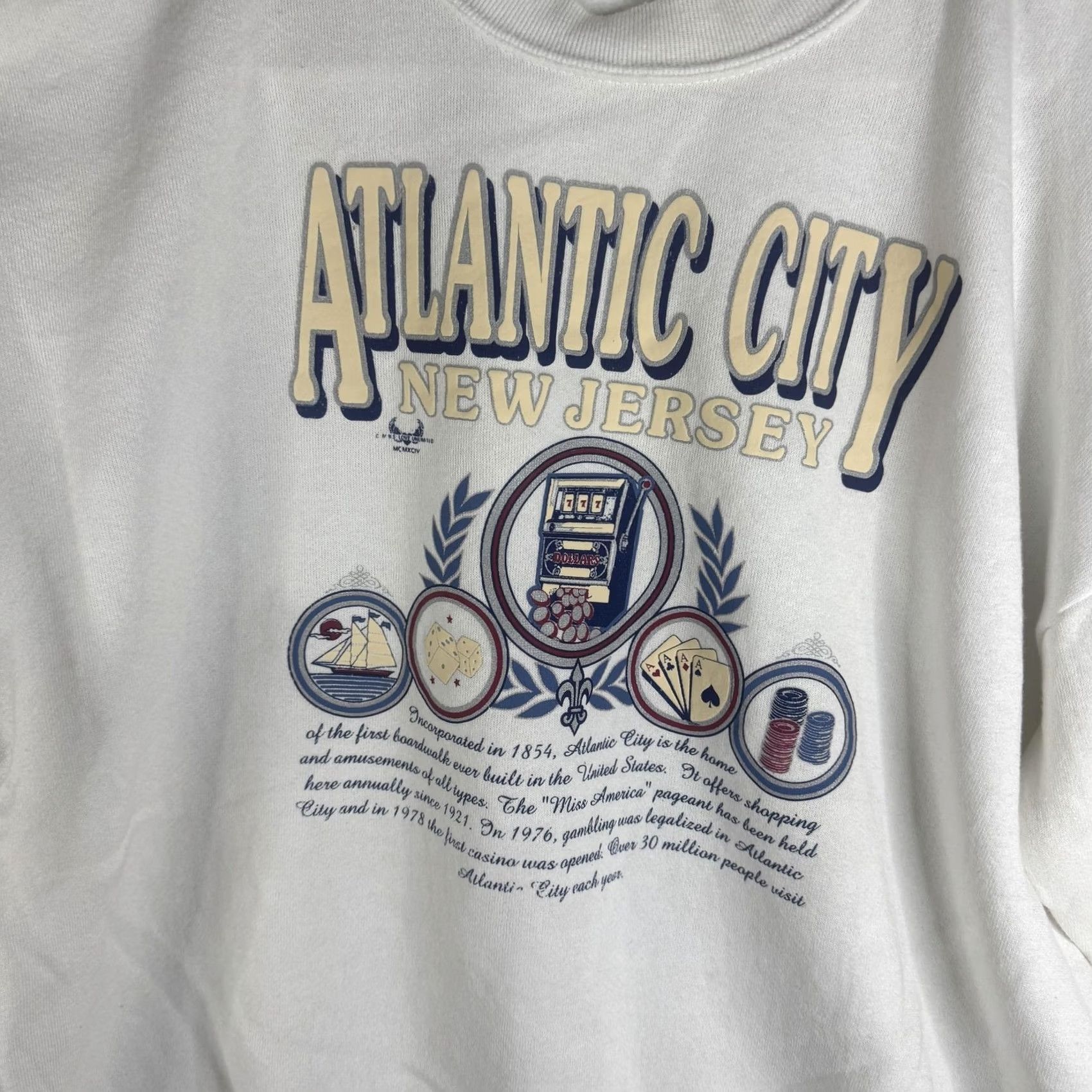 Jerzees VINTAGE Jerzees Sweatshirt Mens XL White Atlantic City New Jersey USA 90s Size US XL / EU 56 / 4 - 6 Thumbnail