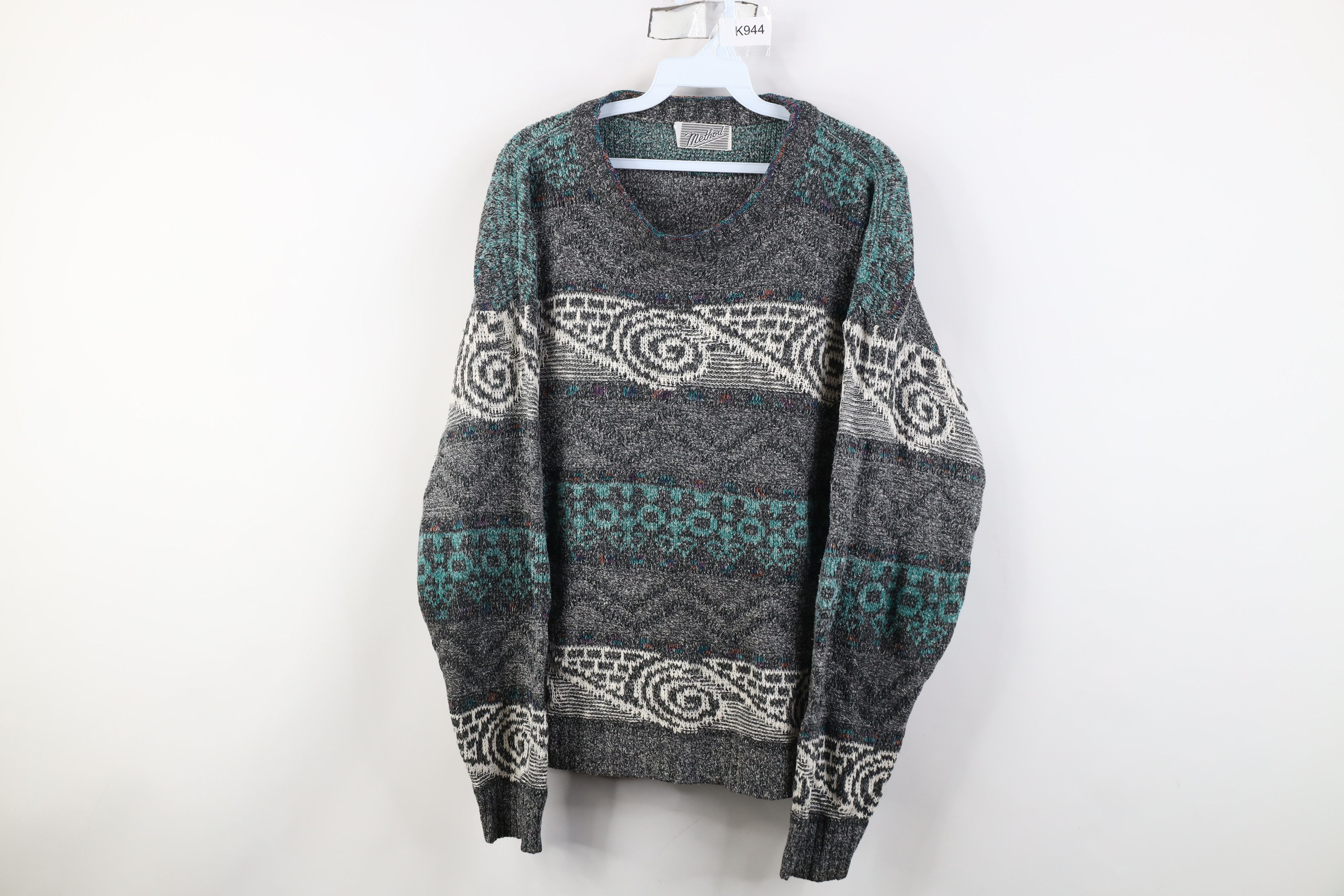 Vintage Vintage 90s Streetwear Geometric Swirl Knit Crewneck Sweater Size L / US 10 / IT 46 - 1 Thumbnail