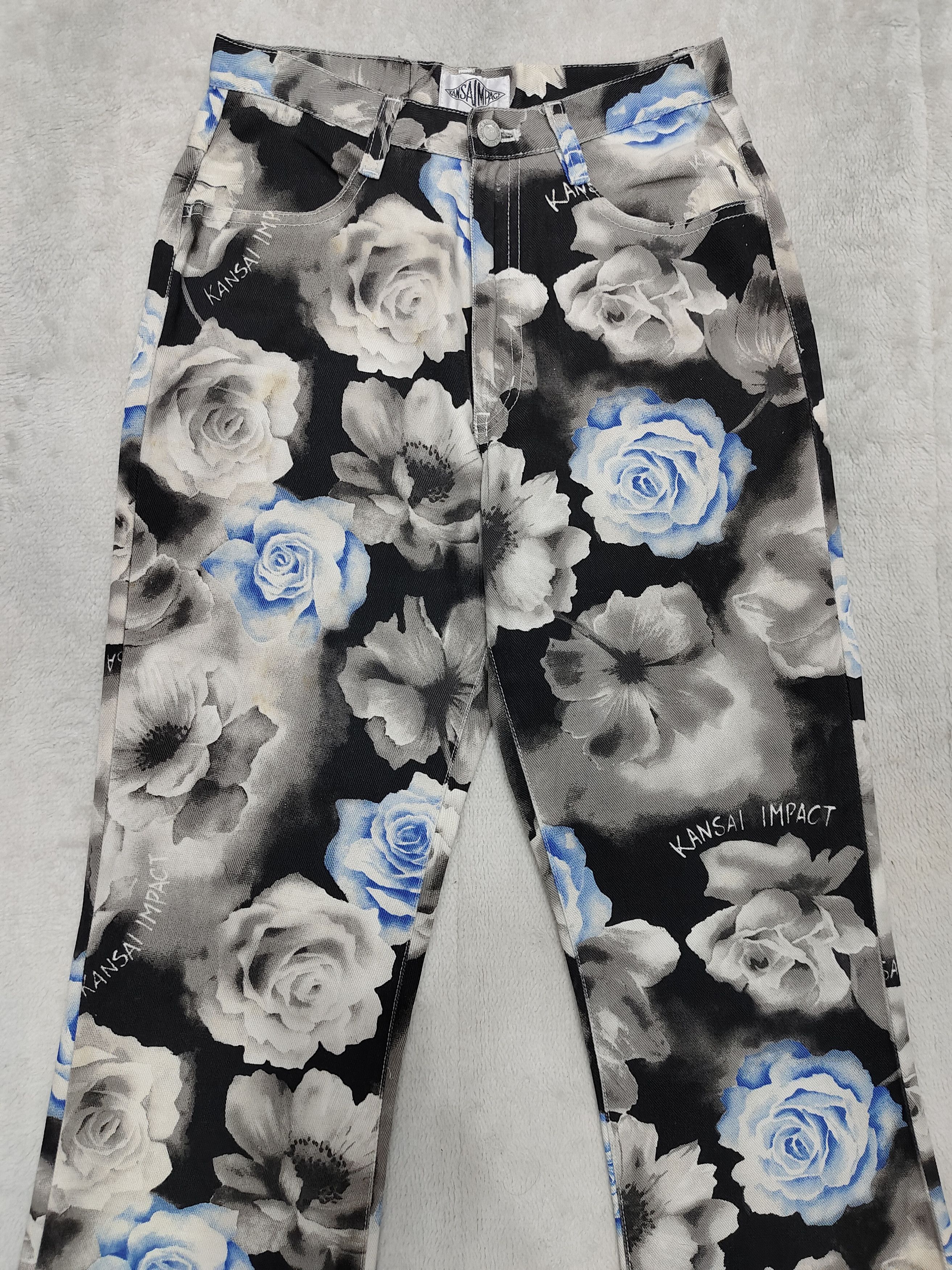 Kansai Yamamoto 90s Kansai Archive Monochrome Gothic Roses Art Graphic Jeans Size 27" / US 4 / IT 40 - 2 Thumbnail