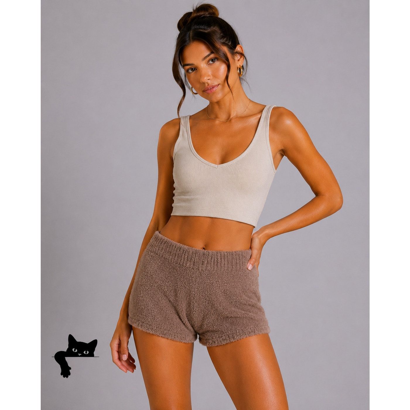 Other Salty Chic Brown High Waist Fuzzy Stretch Short Shorts Small Size 27" / US 4 / IT 40 - 3 Thumbnail