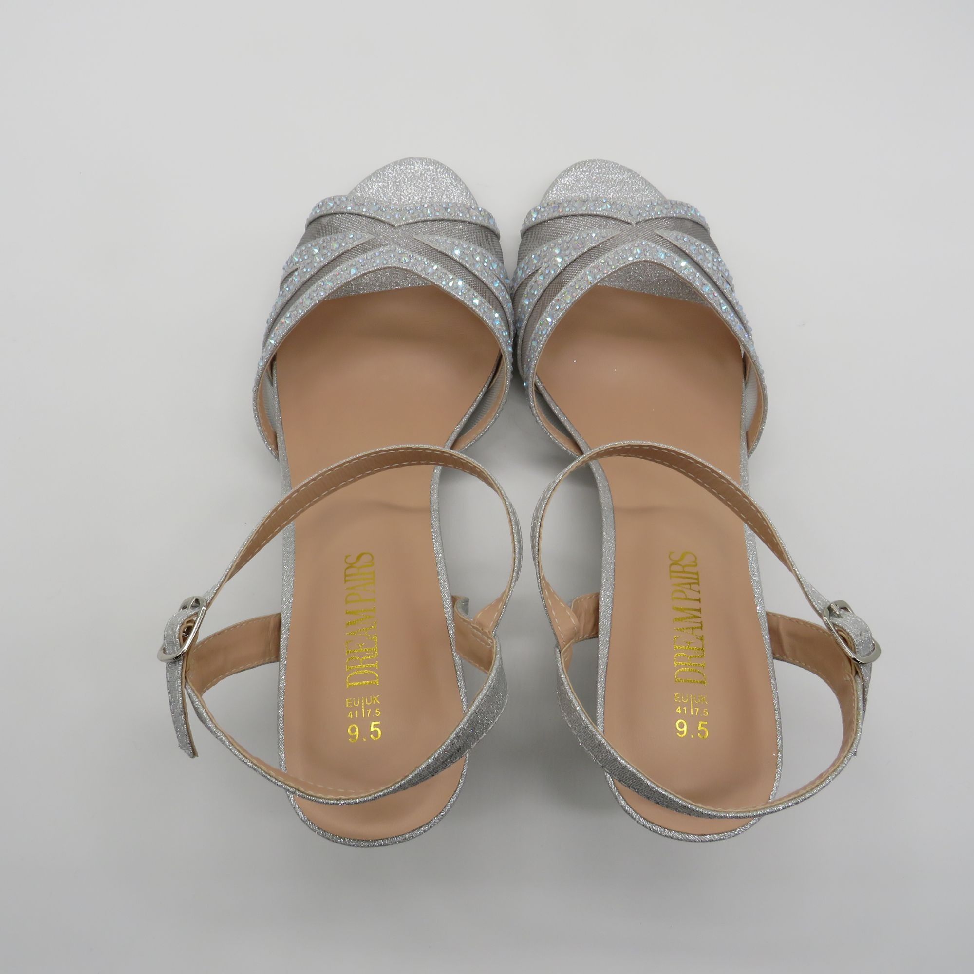 Other Dream Pairs Silver Rhinestone Mesh Strappy Kitten Heel Sanda Size US 9.5 / IT 39.5 - 5 Thumbnail