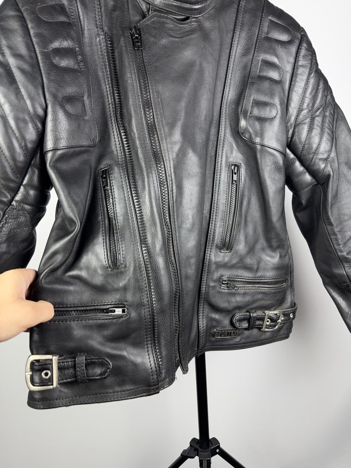 Leather Vntg 00s Heavy Leather Racing MOTO Bomber Jacket Punk Size US S / EU 44-46 / 1 - 6 Thumbnail