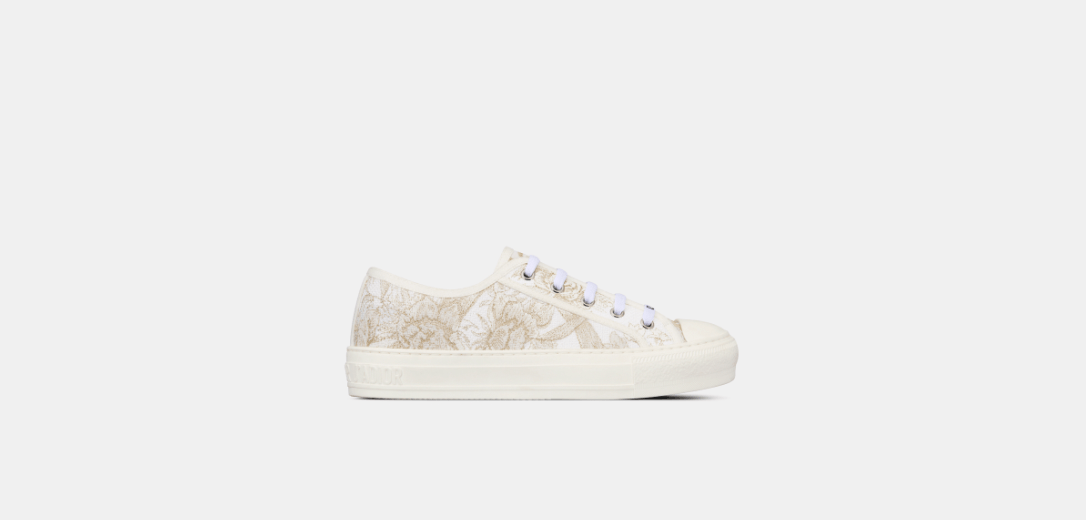 image of O1W1Db10124 Embroidered Walk'n'Dior Sneakers In White/gold in White/Gold/Tone, Women's (Size 8)