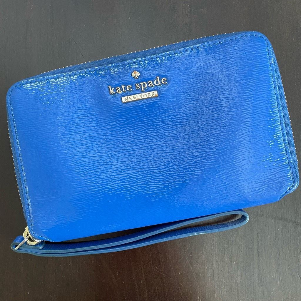 image of Kate Spade Laurie Cedar Street Patent Leather Wallet Wristle in Blue, Women's