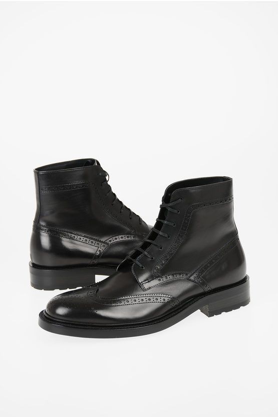 Saint Laurent Leather Combat Booties with brogues details