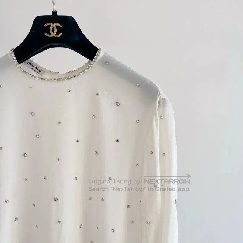 Miu Miu Miu Miu White Long Sleeve Silk Shirt . Size L / US 10 / IT 46 - 4 Thumbnail
