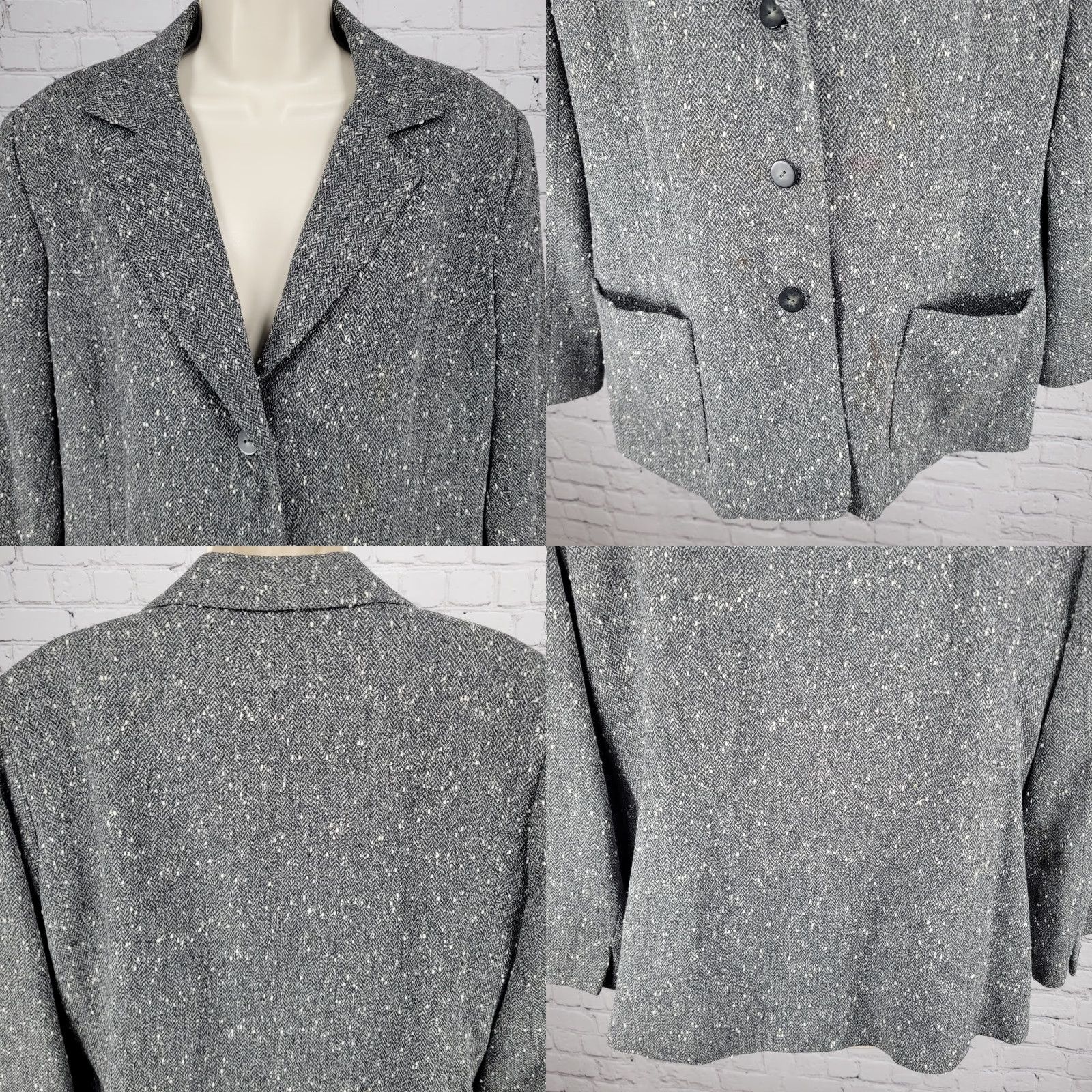 Vintage VTG Don Caster Blazer Women L Wool Silk Herringbone Notch Three-Button Single-Breasted Jacket Crew? Size L / US 10 / IT 46 - 8 Thumbnail