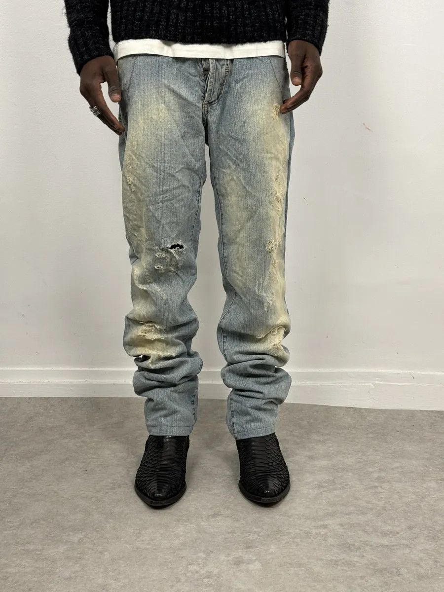 Dolce & Gabbana AW2006 Dolce & Gabbana Yellow Printed Blue Distressed Denim Jeans Size US 31 - 2 Thumbnail