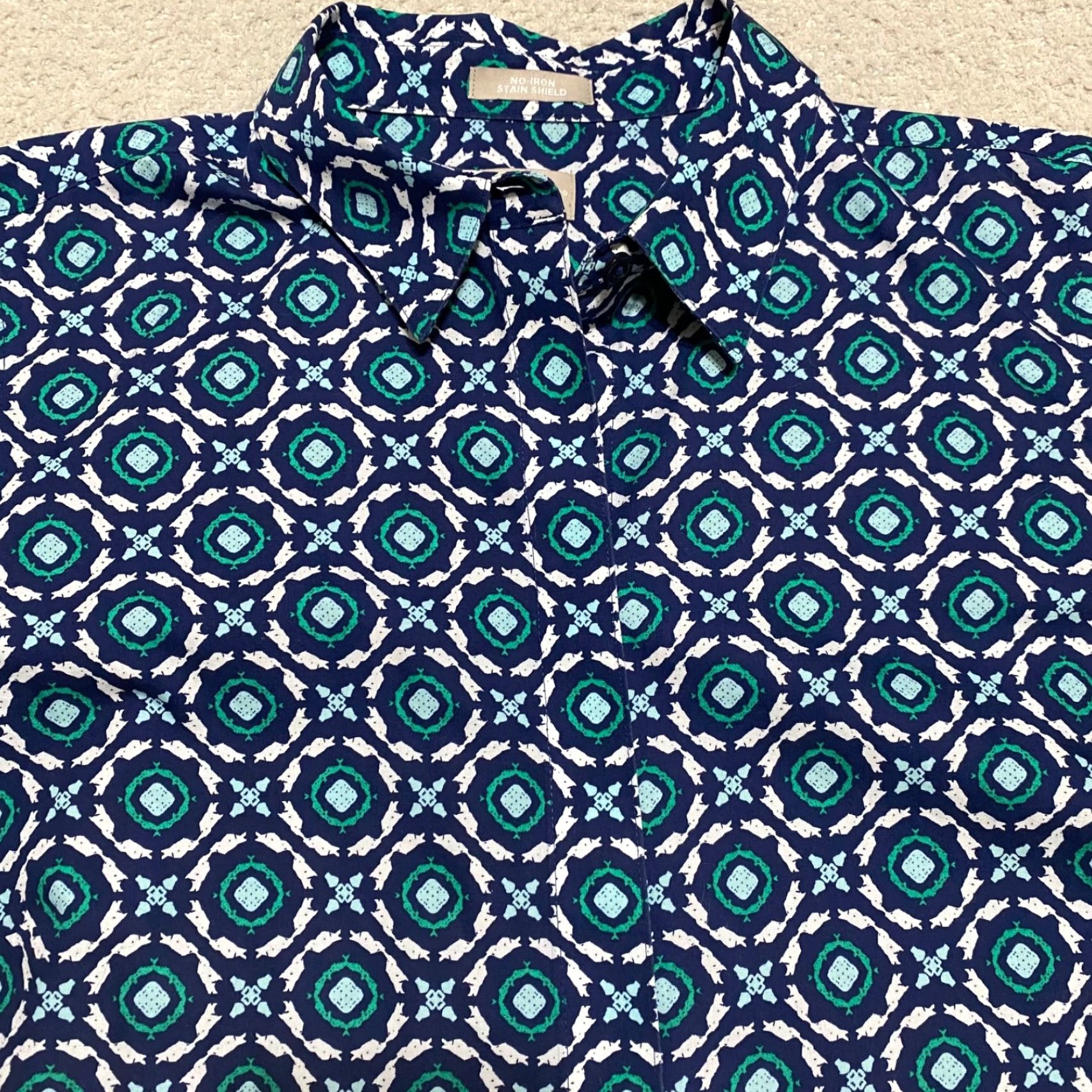Vintage Chico's Womens Shirt Blue Geometric 3/4 Sleeve Button-Up Cotton Size M / US 6-8 / IT 42-44 - 6 Thumbnail
