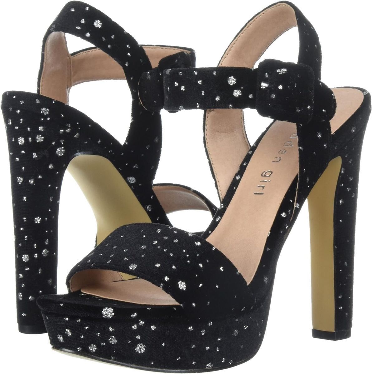 Other MADDEN GIRL Black Velvet Glitter Dot Rolloo Platform Heels Size US 8 / IT 38 - 2 Thumbnail