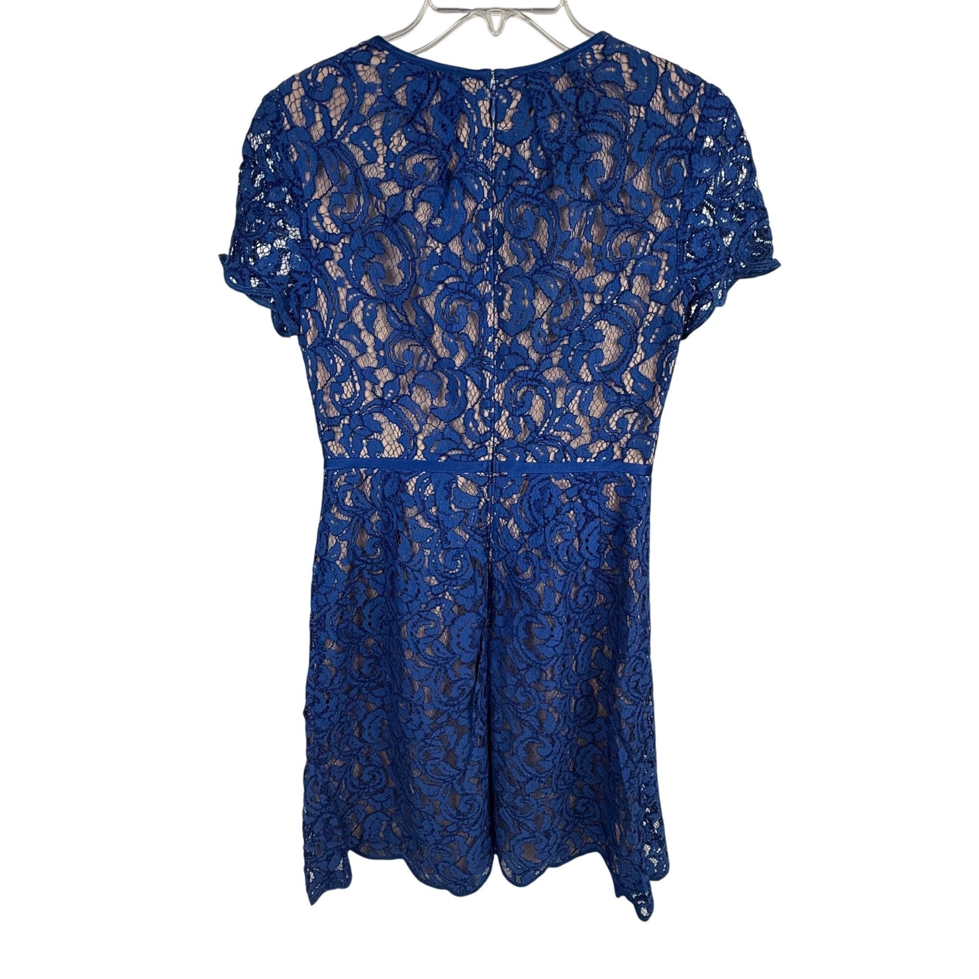 Adrianna Papell Adrianna Papell Blue Lace Cocktail Dress Lined Cap-Sleeves S Size M / US 6-8 / IT 42-44 - 3 Thumbnail