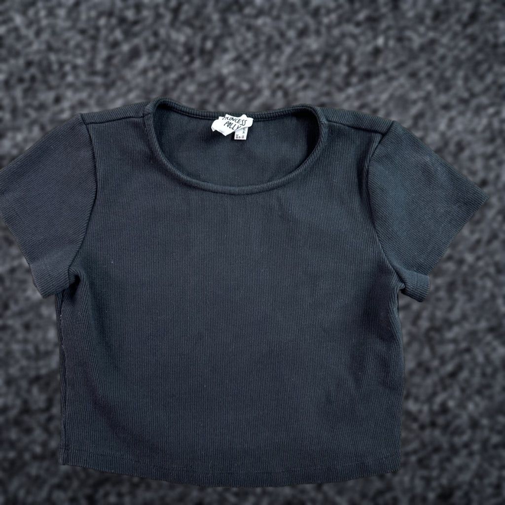 PRINCESS POLLY Princess Polly Shirt Womens 6 Cropped Organic Cotton Blend Short Sleeve Ladies Black Crew Neck T-Shirt Cropped 6 Womens Size M / US 6-8 / IT 42-44 - 1 Thumbnail