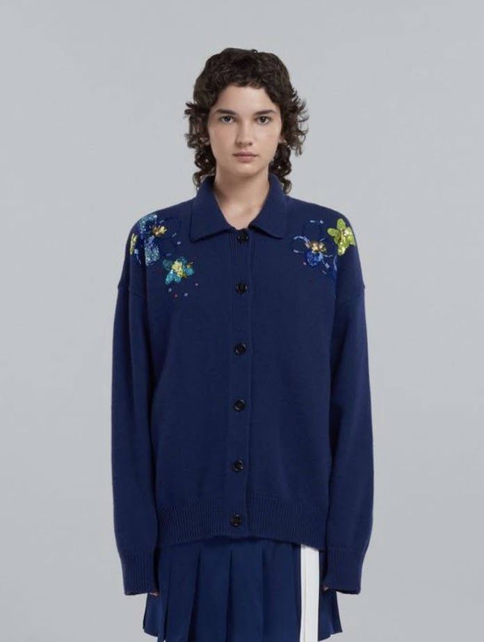 o1w1db10524 Floral Embroidered Cardigan in Blue