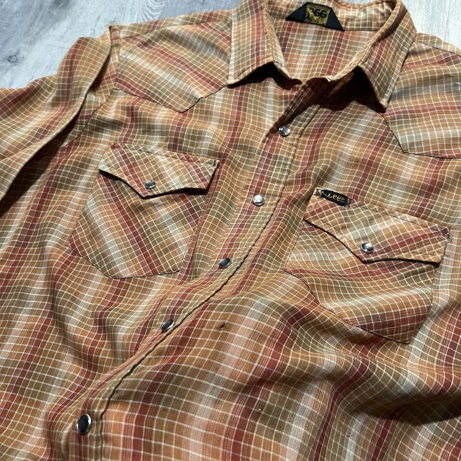 Lee 1970s Lee MR Western Pearl Snap Polyester Long Sleeve Shirt Size US L / EU 52-54 / 3 - 4 Thumbnail