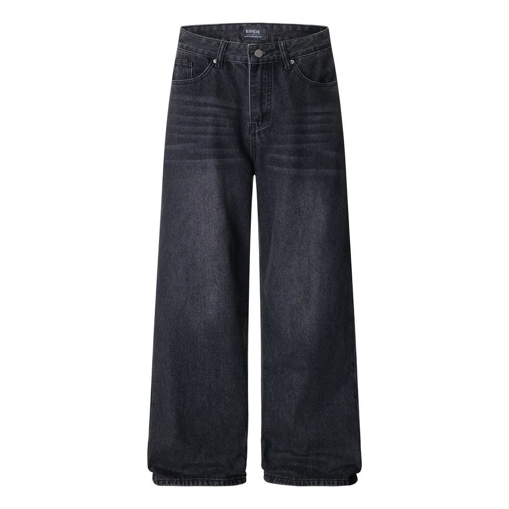 Jean Men's hip-hop trendy wing print casual loose straight jeans Size US 32 / EU 48 - 2 Thumbnail