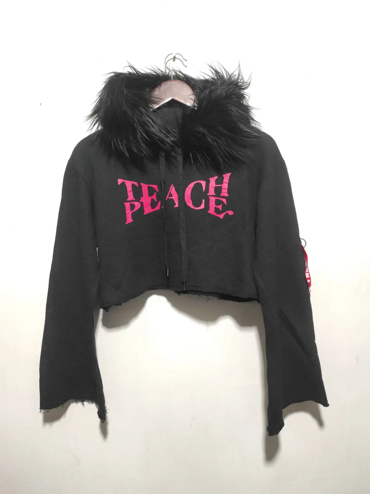 Japanese Brand Peace Crop Black Fur Hoodie Parka IfSixWasNine LGB style Size M / US 6-8 / IT 42-44 - 14 Thumbnail
