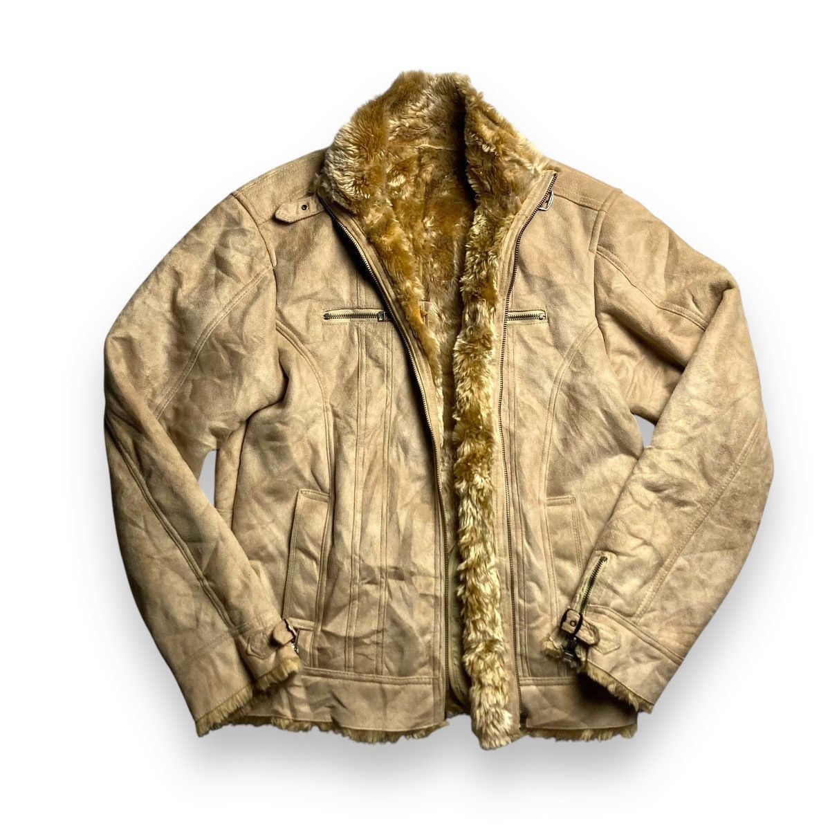 Le Grande Bleu (L.G.B.) 🇯🇵 MALE & CO SUEDE LEATHER LINED FAUX FUR JACKET Size US XL / EU 56 / 4 - 1 Thumbnail