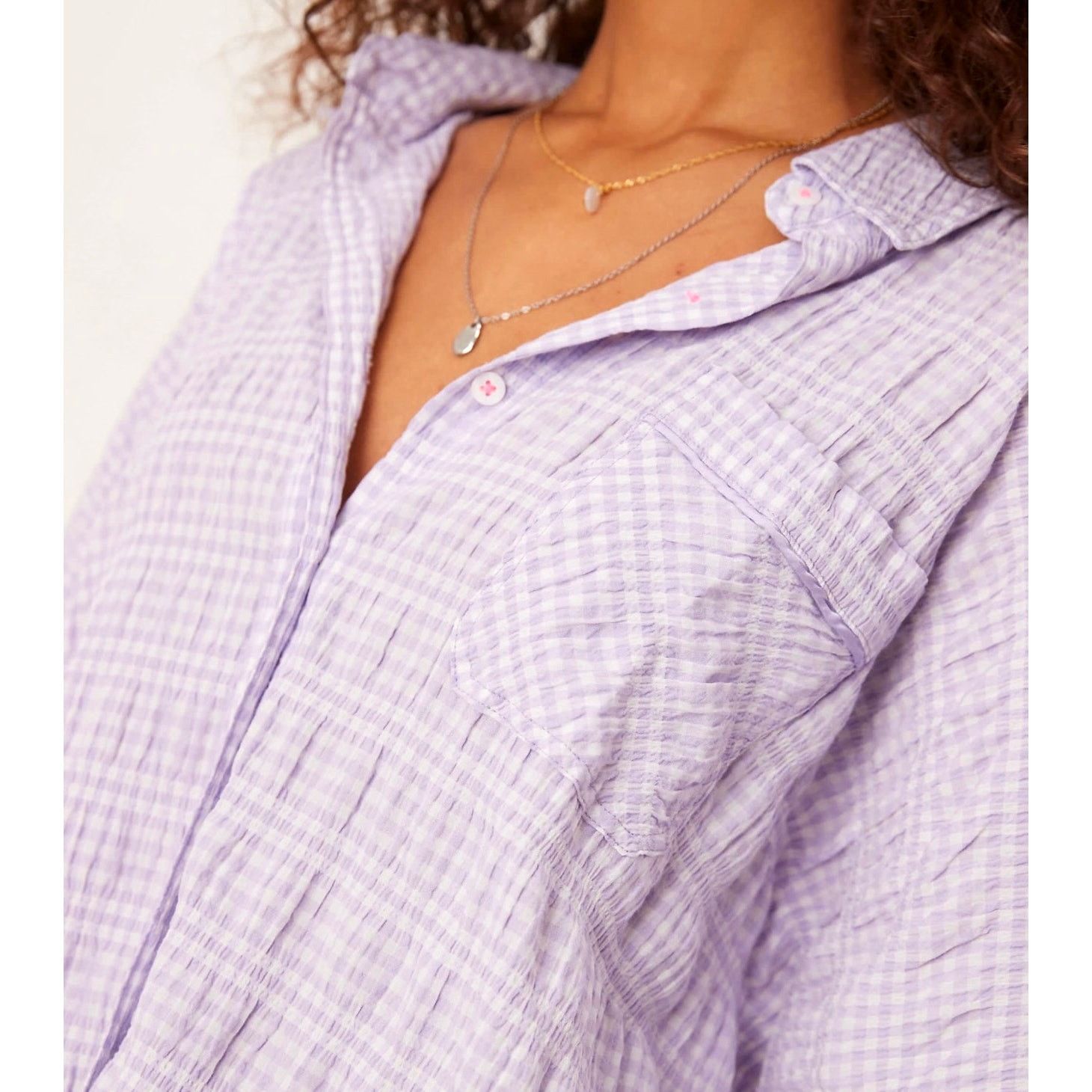 Free People Free People Textured Pajama Shirt Mini Dress in Lilac Medium Size M / US 6-8 / IT 42-44 - 3 Thumbnail