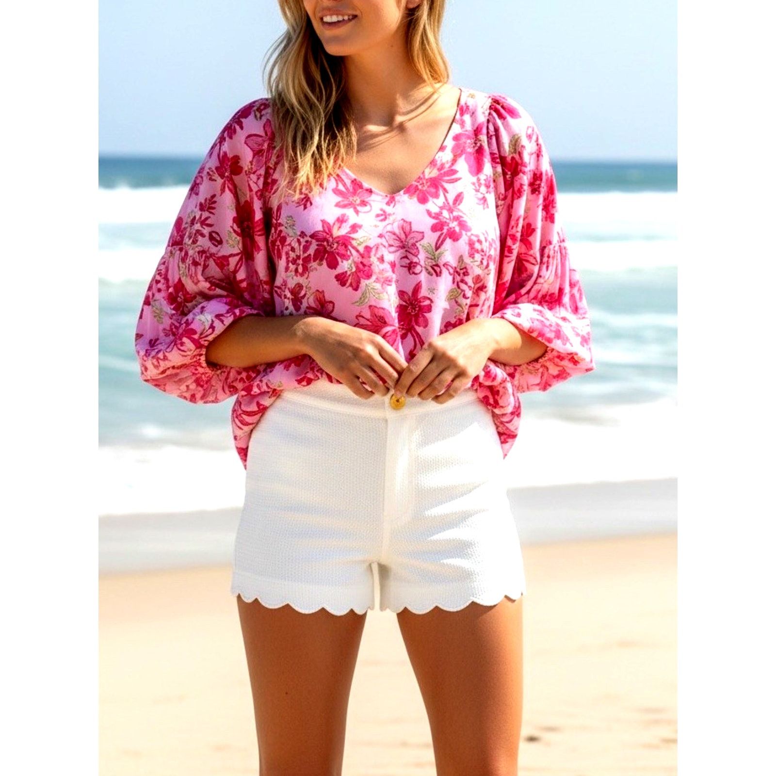Lilly Pulitzer Lilly Pulitzer Madison White Seersucker Scalloped Womens 10 Size 32" / US 10 / IT 46 - 1 Thumbnail