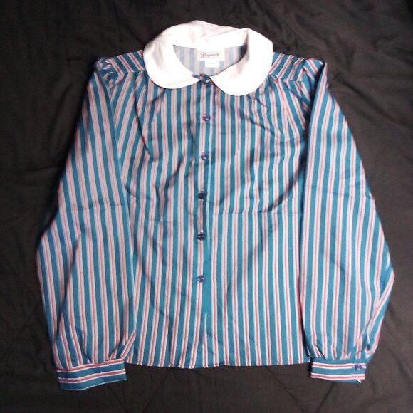 Other Vintage Rhapsody Striped Shirt Polyester Peter Pan Collar Size XXS / US 00 / IT 34 - 2 Thumbnail