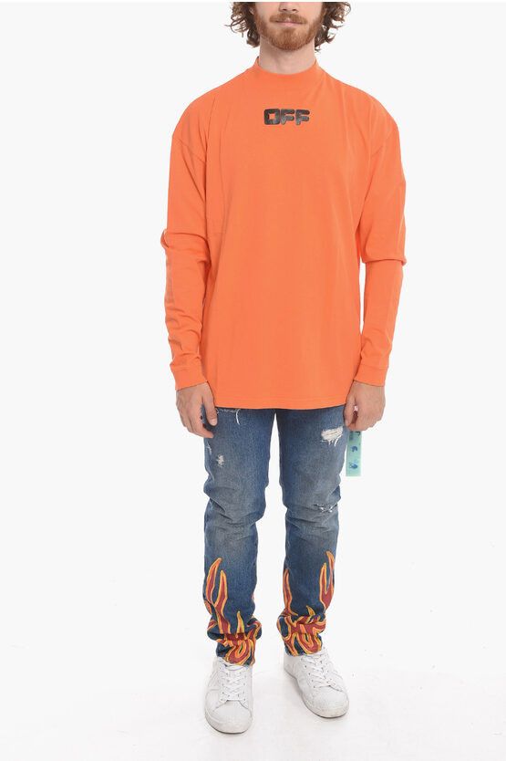 Off-White Orange Arrows Font Oversized Long Sleeve Mock Neck T-Shirt Size US XXL / EU 58 / 5 - 2 Thumbnail