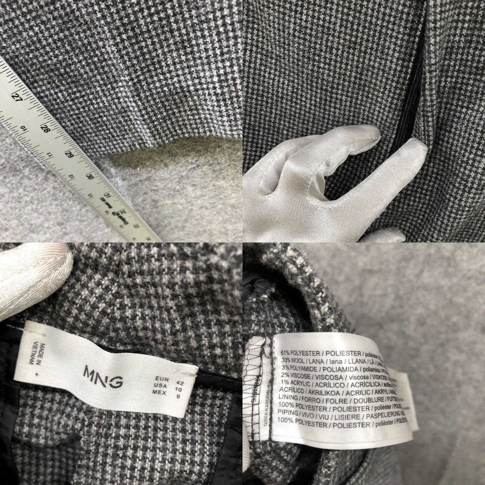 Vintage MNG Wool Blend Plaid High Rise Straight Dress Pants Womens Size 10 Gray Size 32" / US 10 / IT 46 - 8 Thumbnail