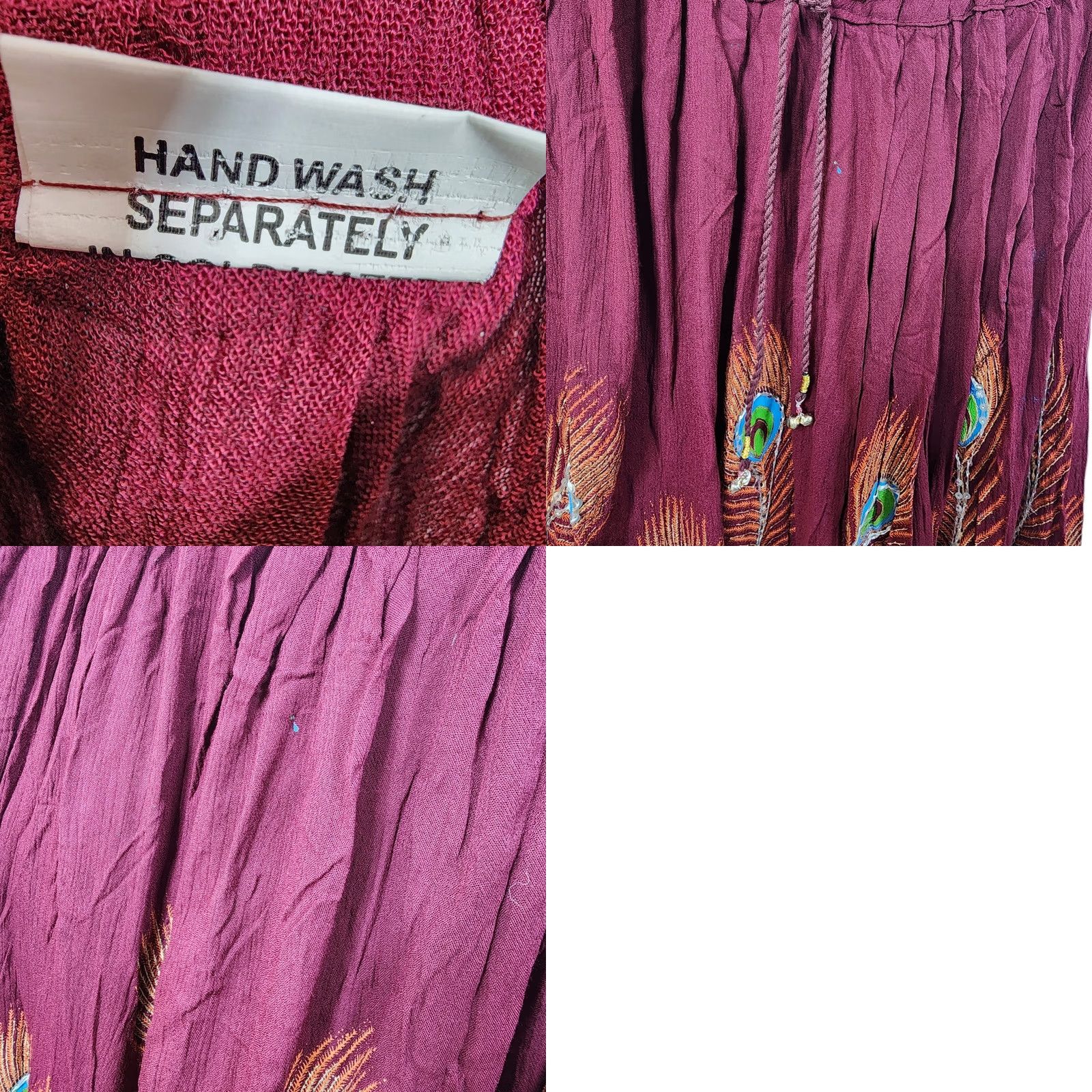 Vintage Boho Broomstick Maxi Skirt Womens M Painted Sequins Peacock Pull On India Size 32" / US 10 / IT 46 - 8 Thumbnail