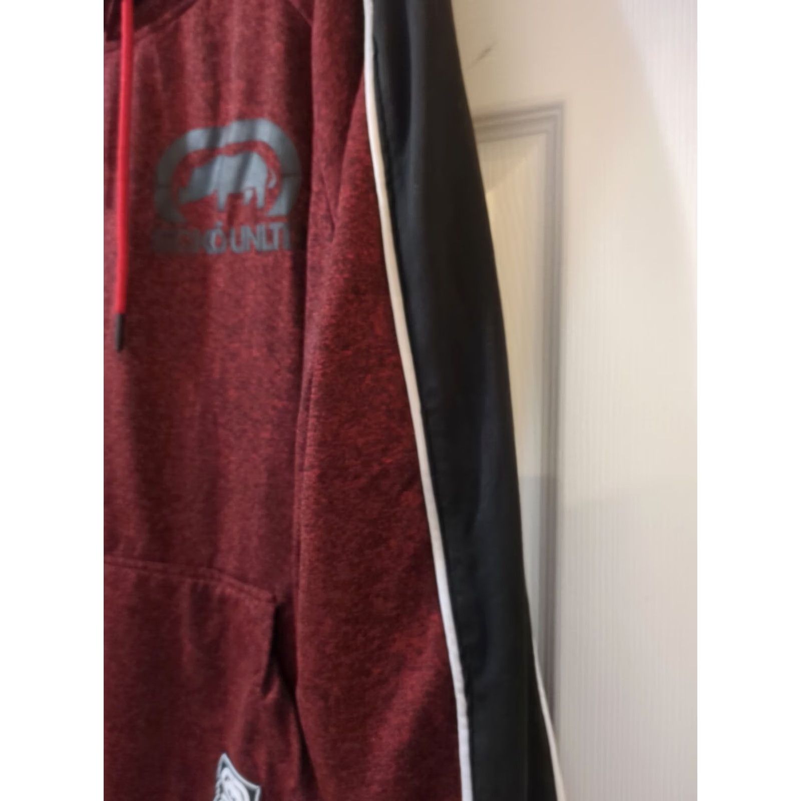 Ecko Unltd. Ecko Unltd Hooded Pullover Jacket Men M Red Marbled Sleeve Black Logo Pullover Hooded Fleece Polyester Size US M / EU 48-50 / 2 - 4 Thumbnail