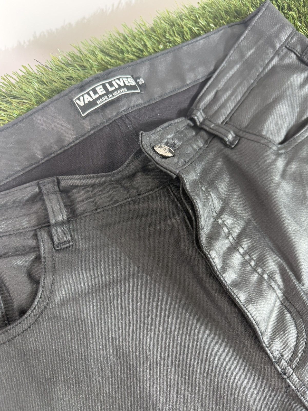Other Vale Lives Black Waxed Coated Denim Jeans Size 38 Size US 38 / EU 54 - 2 Thumbnail