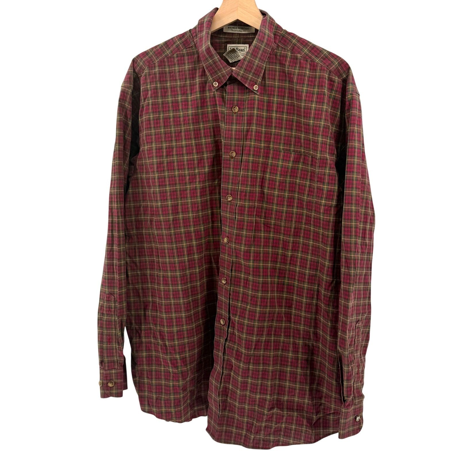 L.L. Bean Vintage Y2K Red Olive Green Plaid 100% Cotton Workshirt Size US XL / EU 56 / 4 - 1 Thumbnail