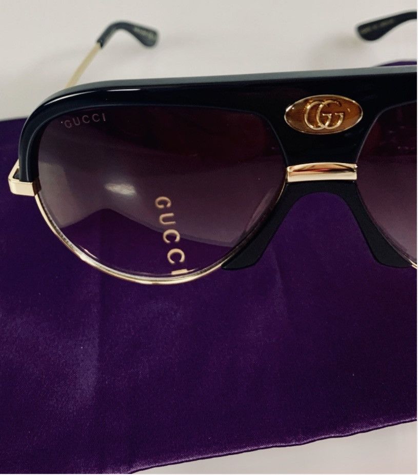 Gucci Gucci 🇯🇵 Black Resin GG Inlay Brow Metal Sunglasses NIB Size ONE SIZE - 5 Thumbnail