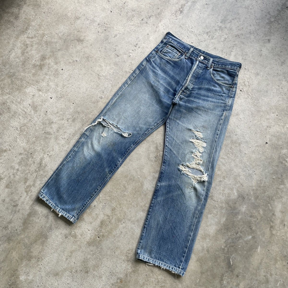 Levi's Vintage Levi’s 503 Big E Ripped Jeans Selvedge Denim Pants Size US 31 - 2 Thumbnail