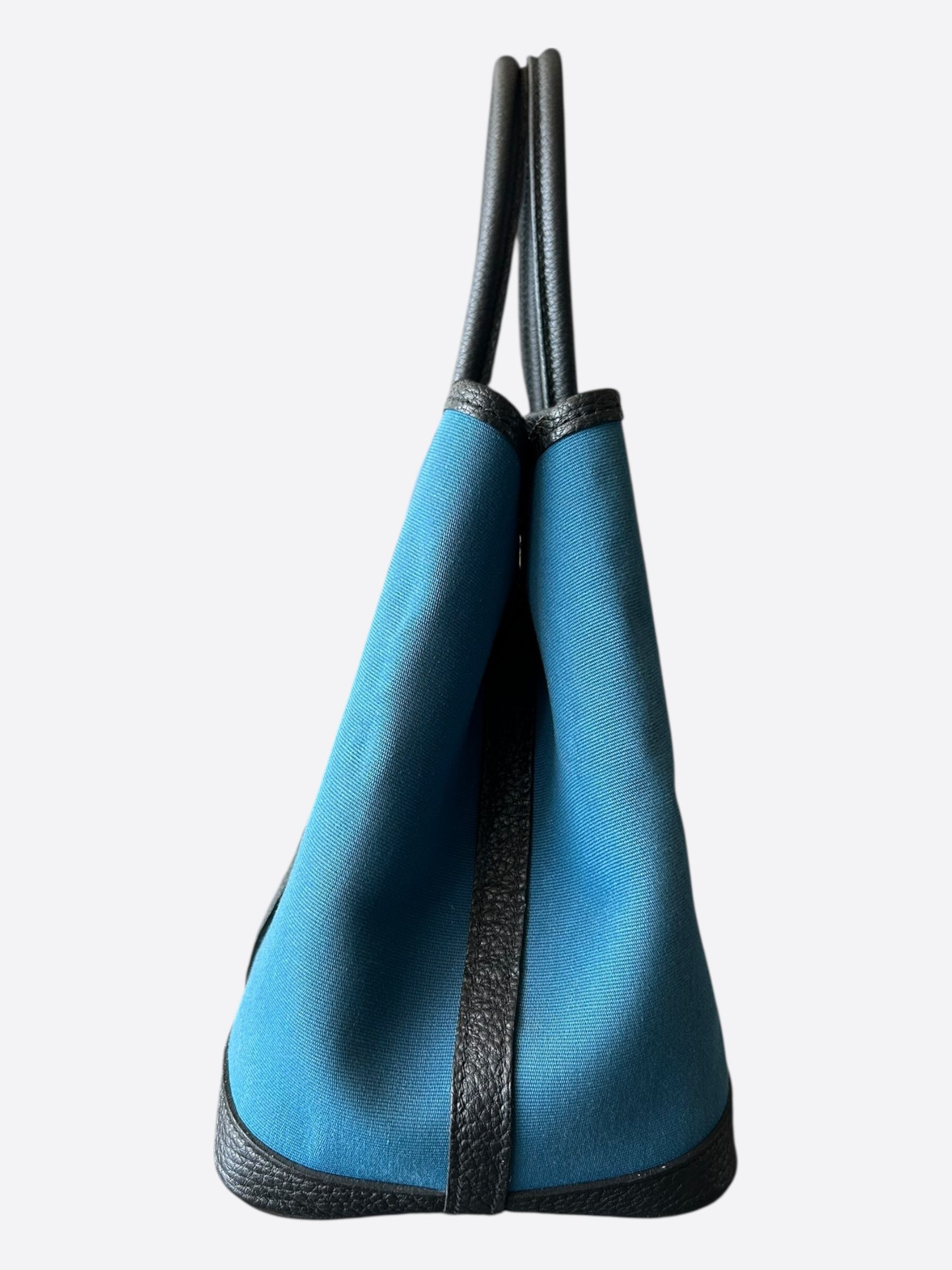 Hermes Hermes Blue Canvas & Black Togo Garden Party 30 Size ONE SIZE - 4 Thumbnail