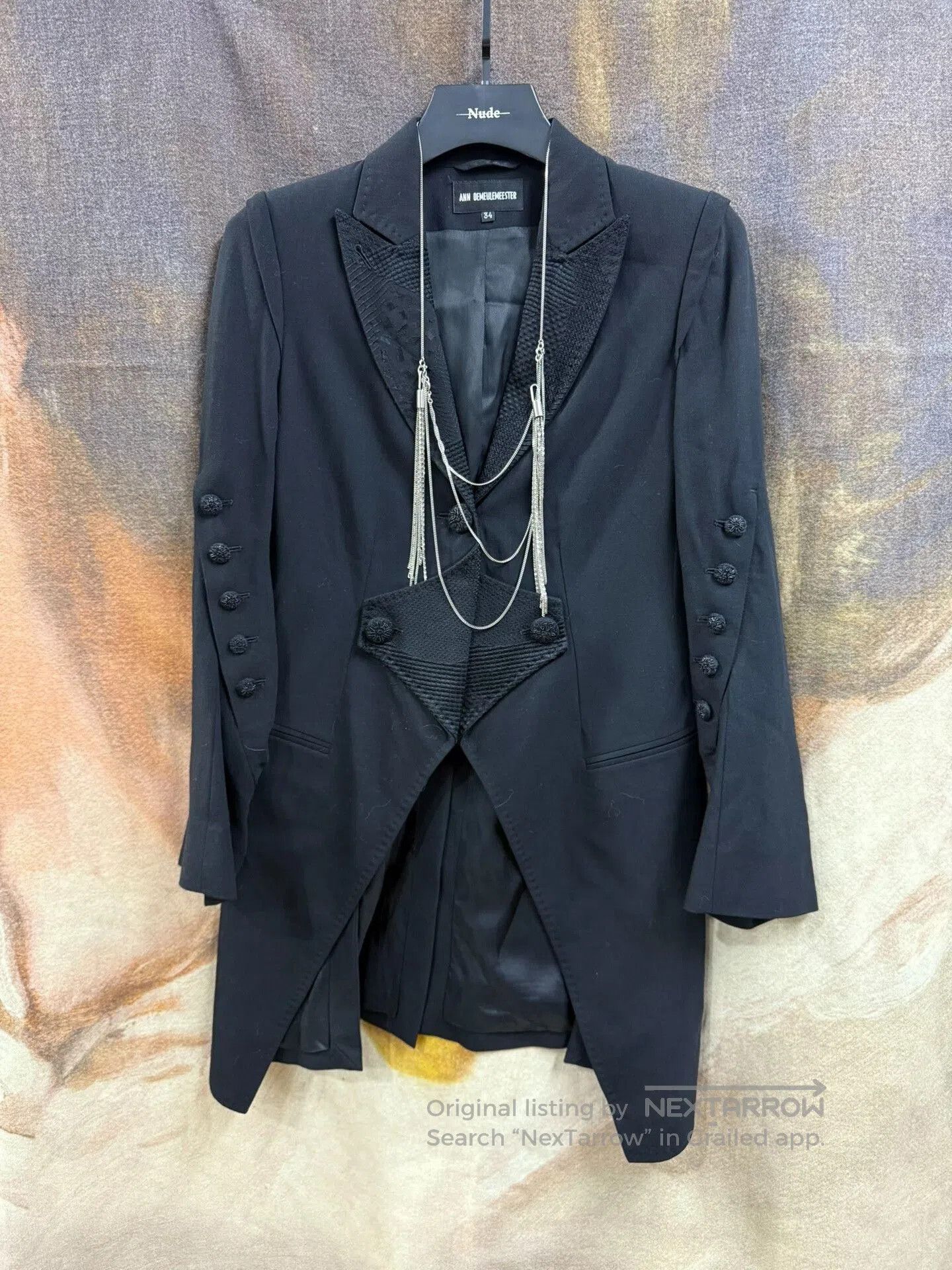 Ann Demeulemeester elegant black embroidered tailcoat jacket. Size US XS / EU 42 / 0 - 1 Thumbnail