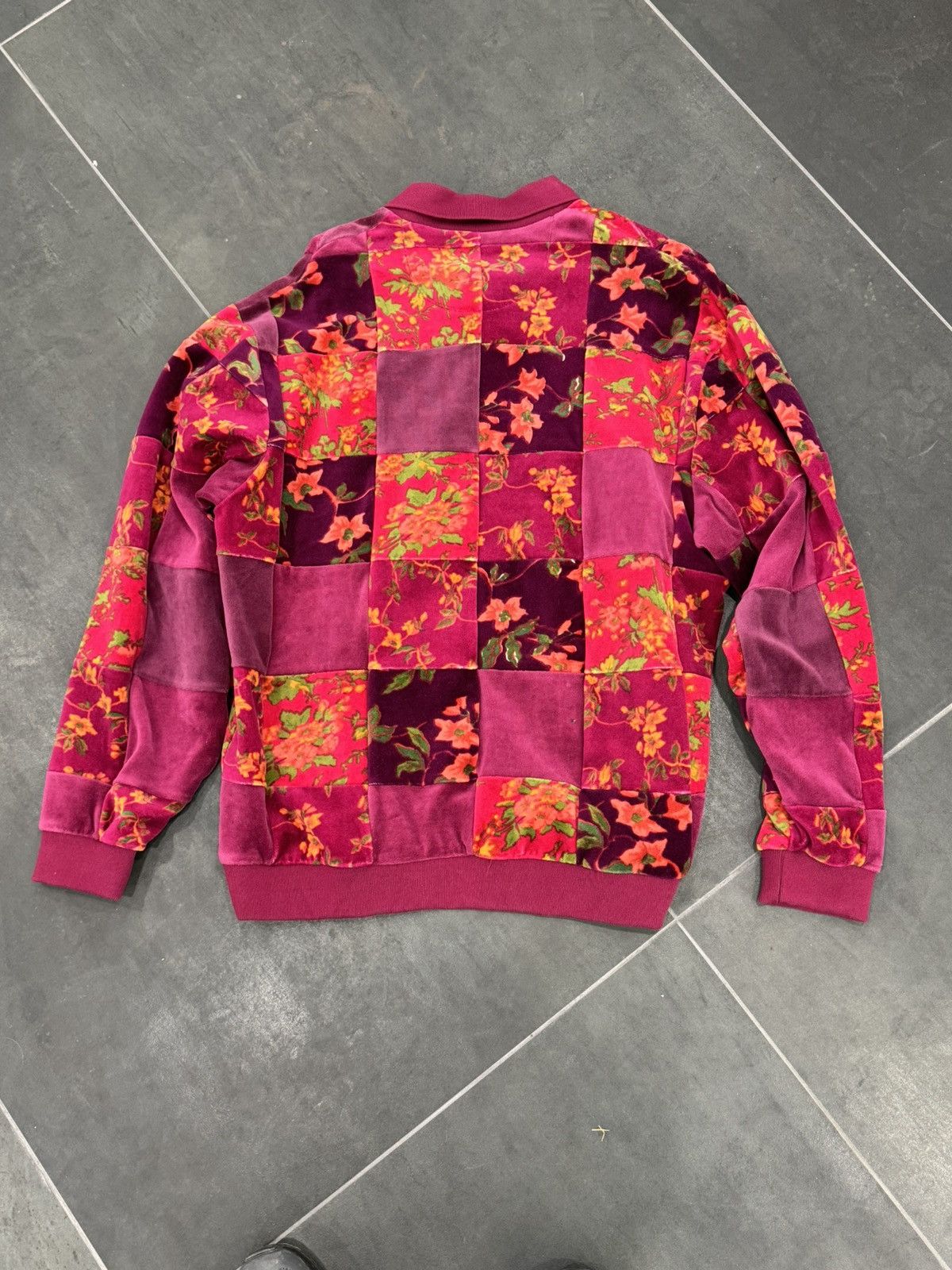 Supreme Supreme Floral Patchwork Velour L/S Polo Cardinal | Grailed