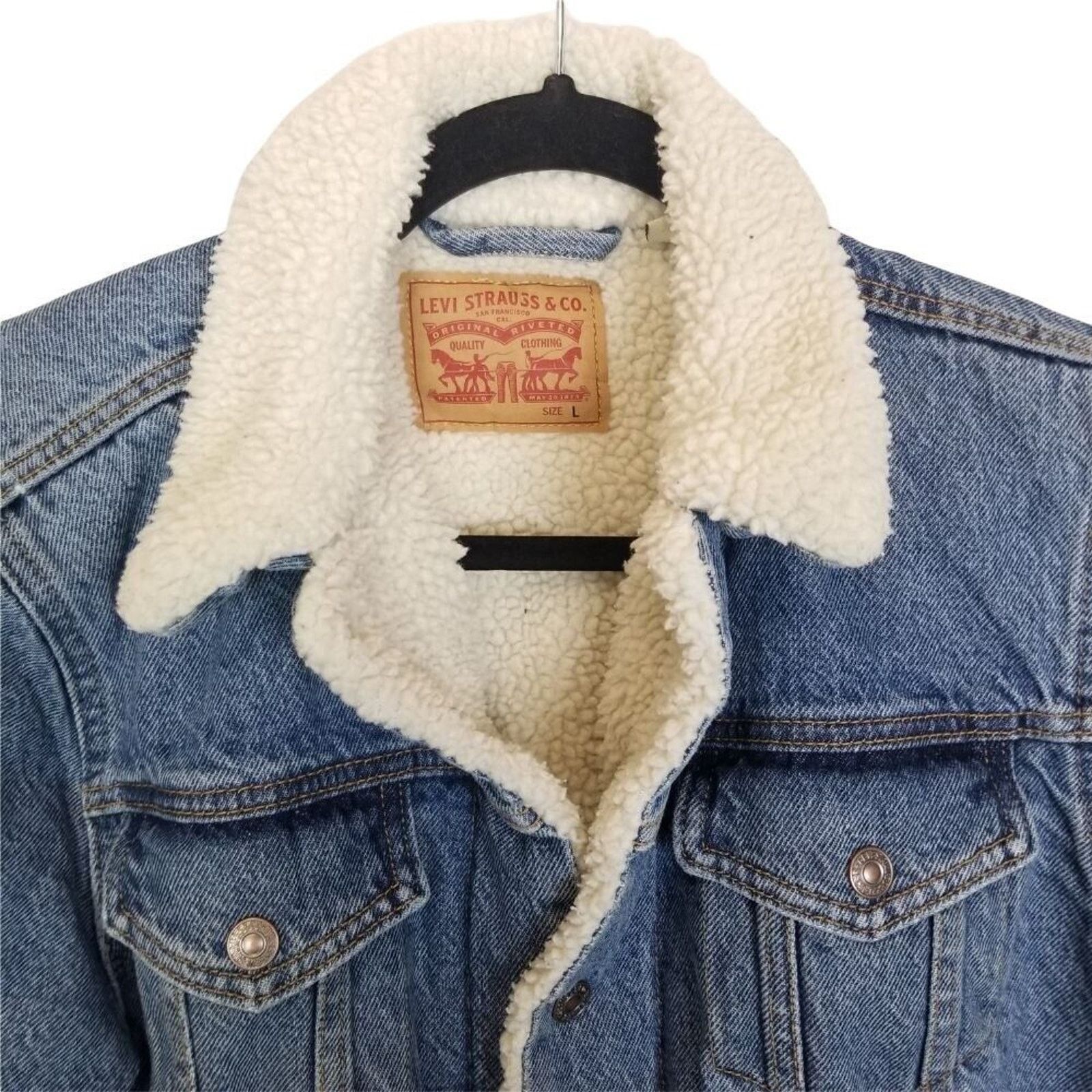 Levi's Levis Womens Denim Jacket Ex-Boyfriend Faux Sherpa Lined Size L / US 10 / IT 46 - 3 Thumbnail
