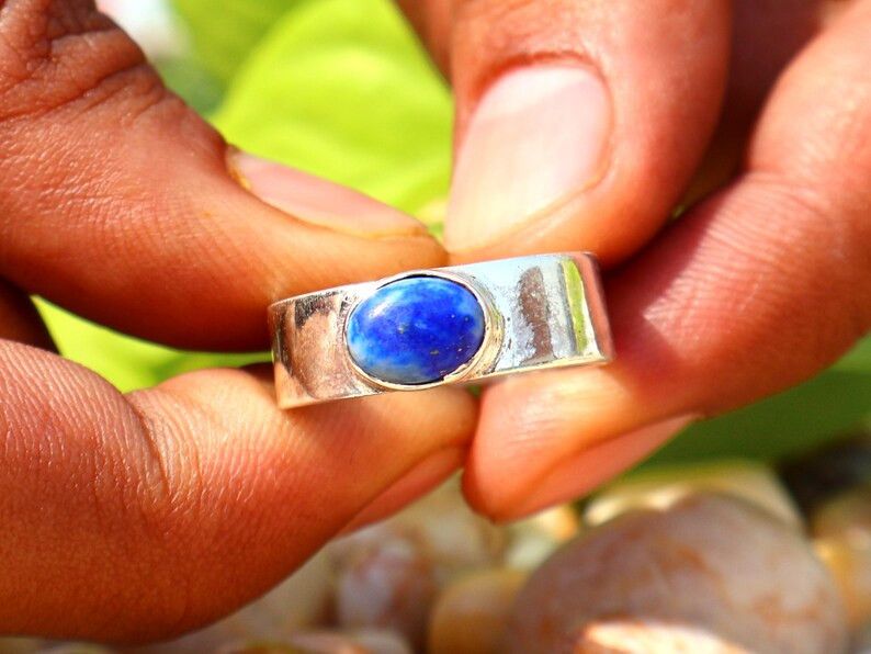 Handmade Lapis Lazuli Band Ring, Handmade Sterling Silver Ring, Gifts Size ONE SIZE - 4 Thumbnail