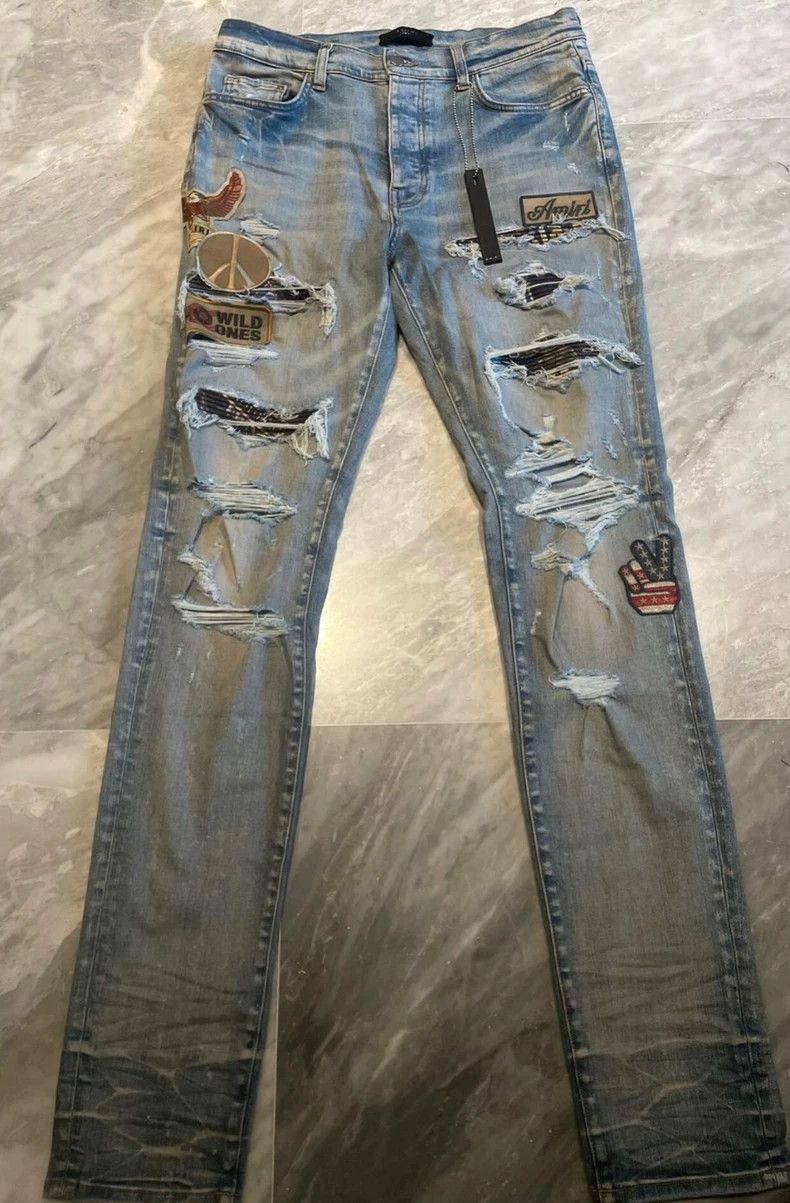 Amiri Amiri badge patched destroyed blue denim Size US 36 / EU 52 - 1 Thumbnail