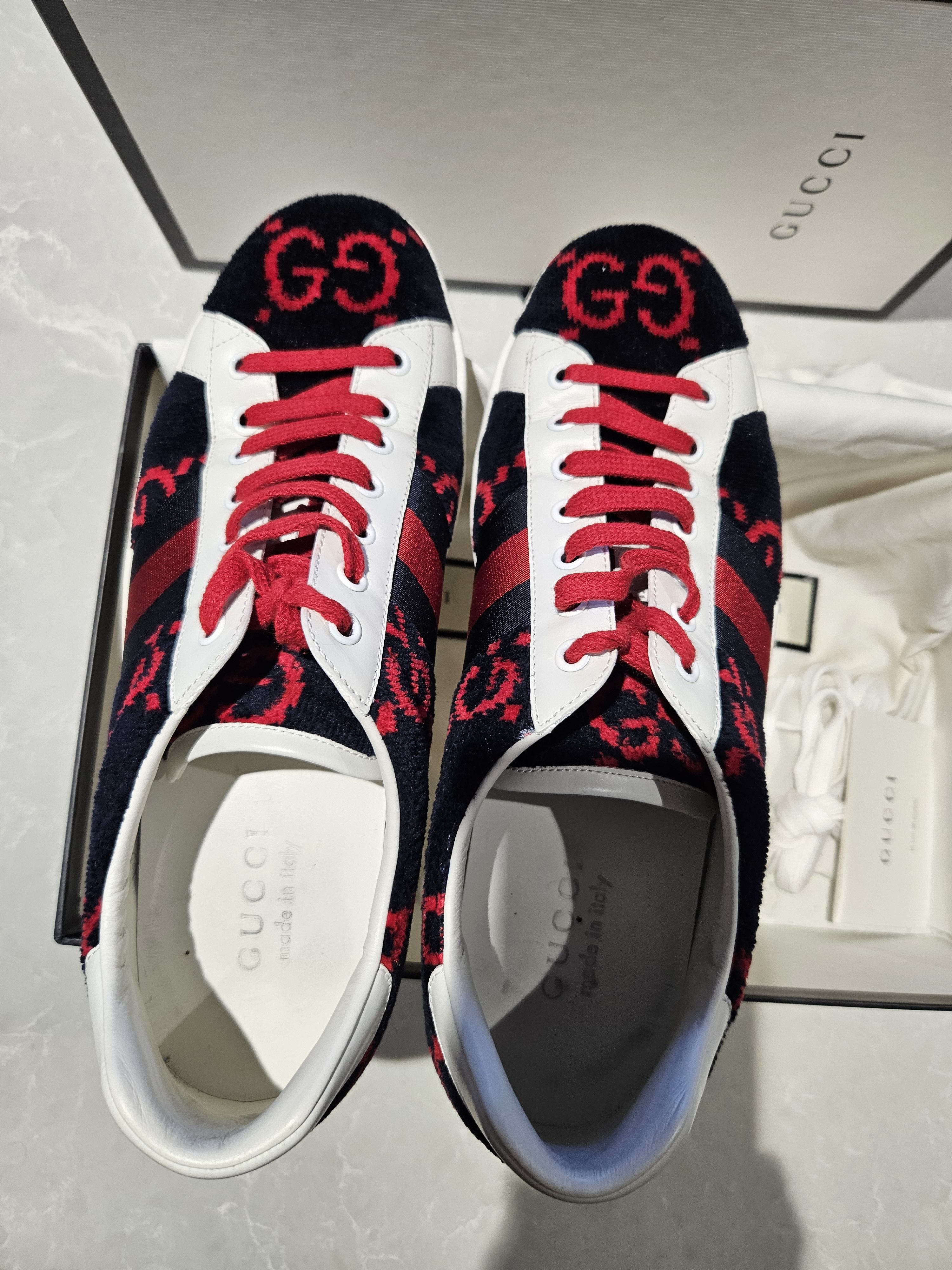 Gucci Gucci Ace sneakers Dark Navy & red monogram velour sneakers Size US 8 / EU 41 - 15 Thumbnail