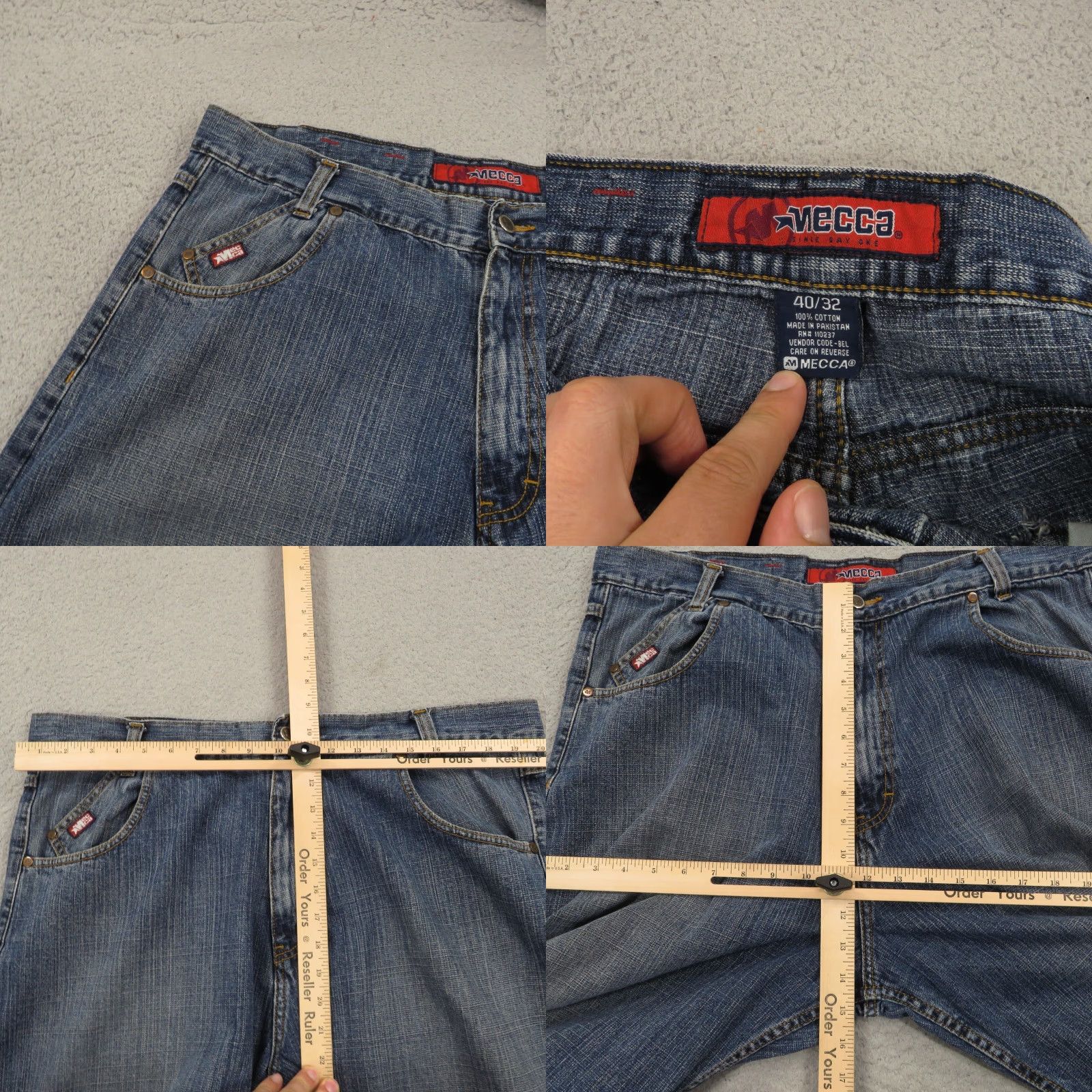 Vintage Mecca Baggy Jeans Men 40 Y2K Embroidered Skater Grunge Wide 10" Leg Opening VTG Denim Jeans 5-Pocket Mens Regular Blue Cotton High Rise Size US 40 / EU 56 - 8 Thumbnail
