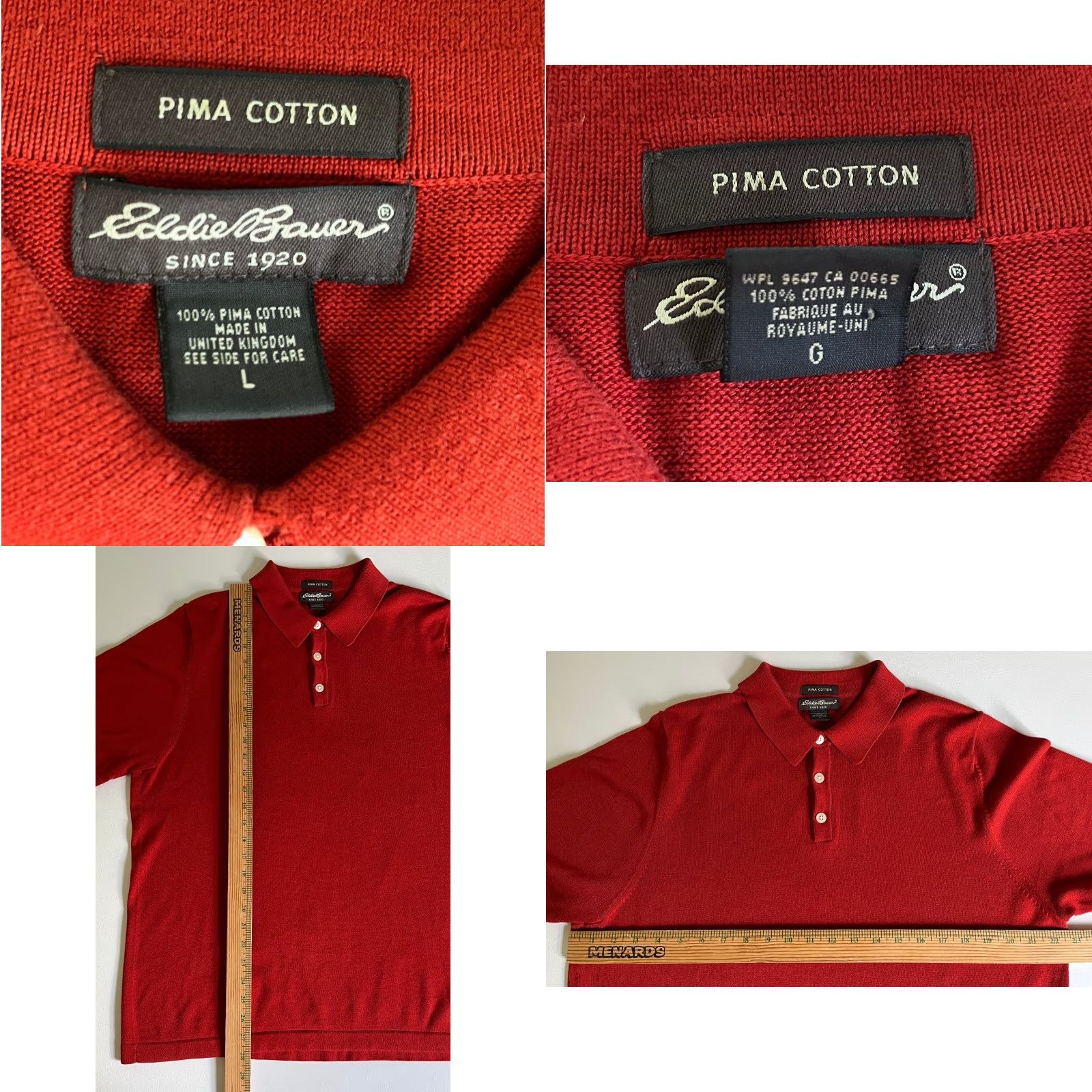 Eddie Bauer VINTAGE Eddie Bauer Polo Shirt Men’s Knit Pima Cotton Made in UK Sz L Red Short Sleeve Collared 100% Pima Cotton Classic Preppy Vintage Mens Polo Size US L / EU 52-54 / 3 - 8 Thumbnail
