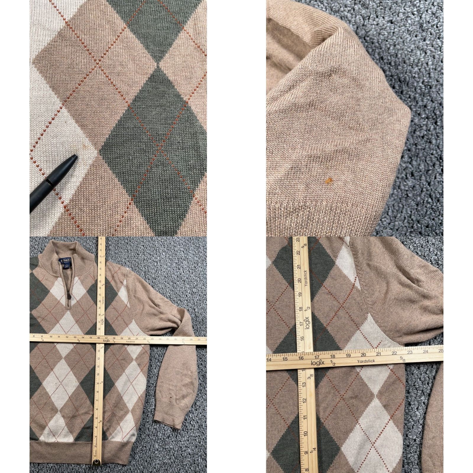 Brooks Brothers VINTAGE Brooks Brothers Sweater Adult Large Beige Wool Argyle Diamond 1/4-Zip Pullover Mens Size US L / EU 52-54 / 3 - 8 Thumbnail