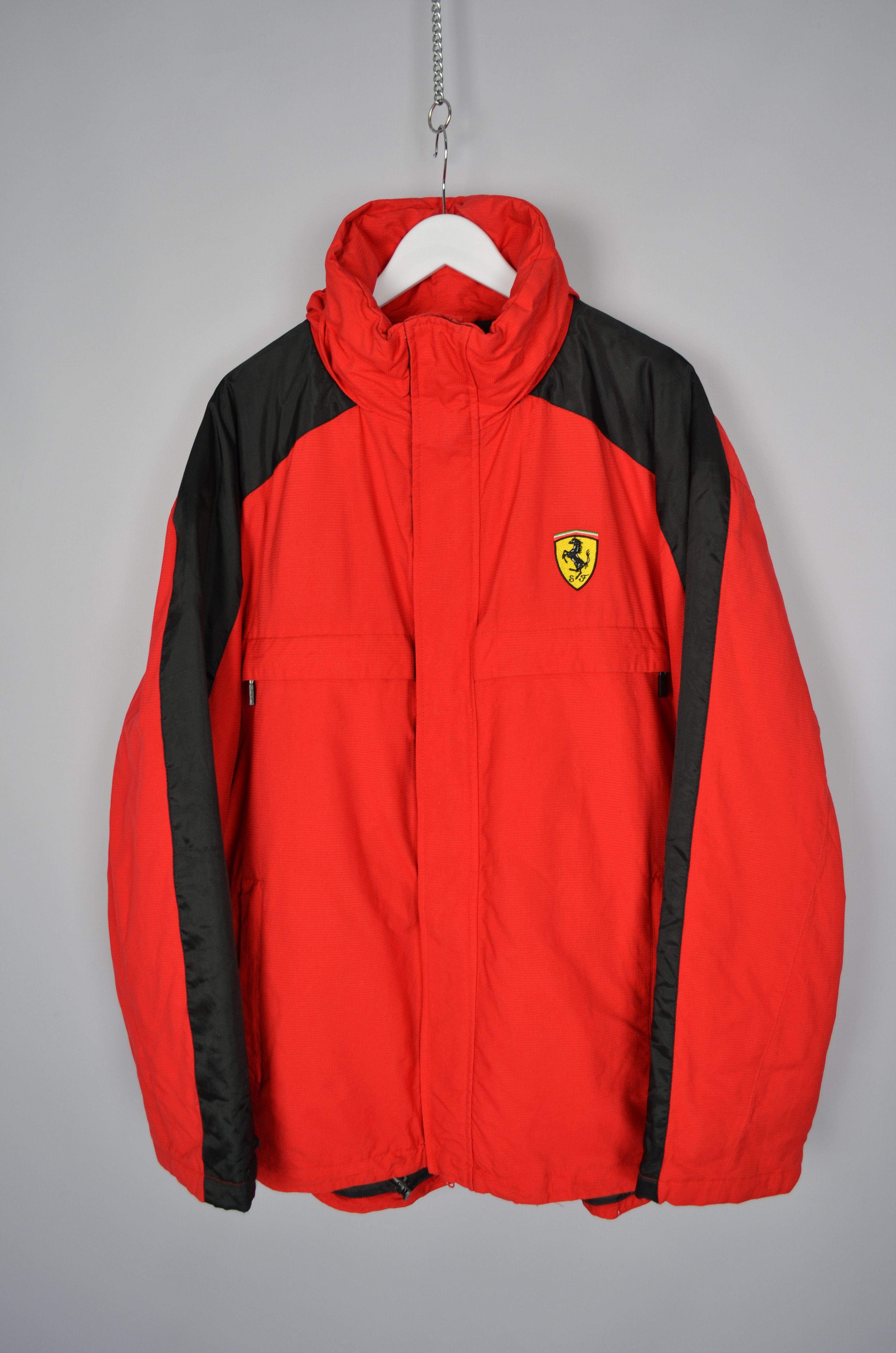 Vintage Ferrari Racing Hooded Full Zip Red Logo Jacket XXL