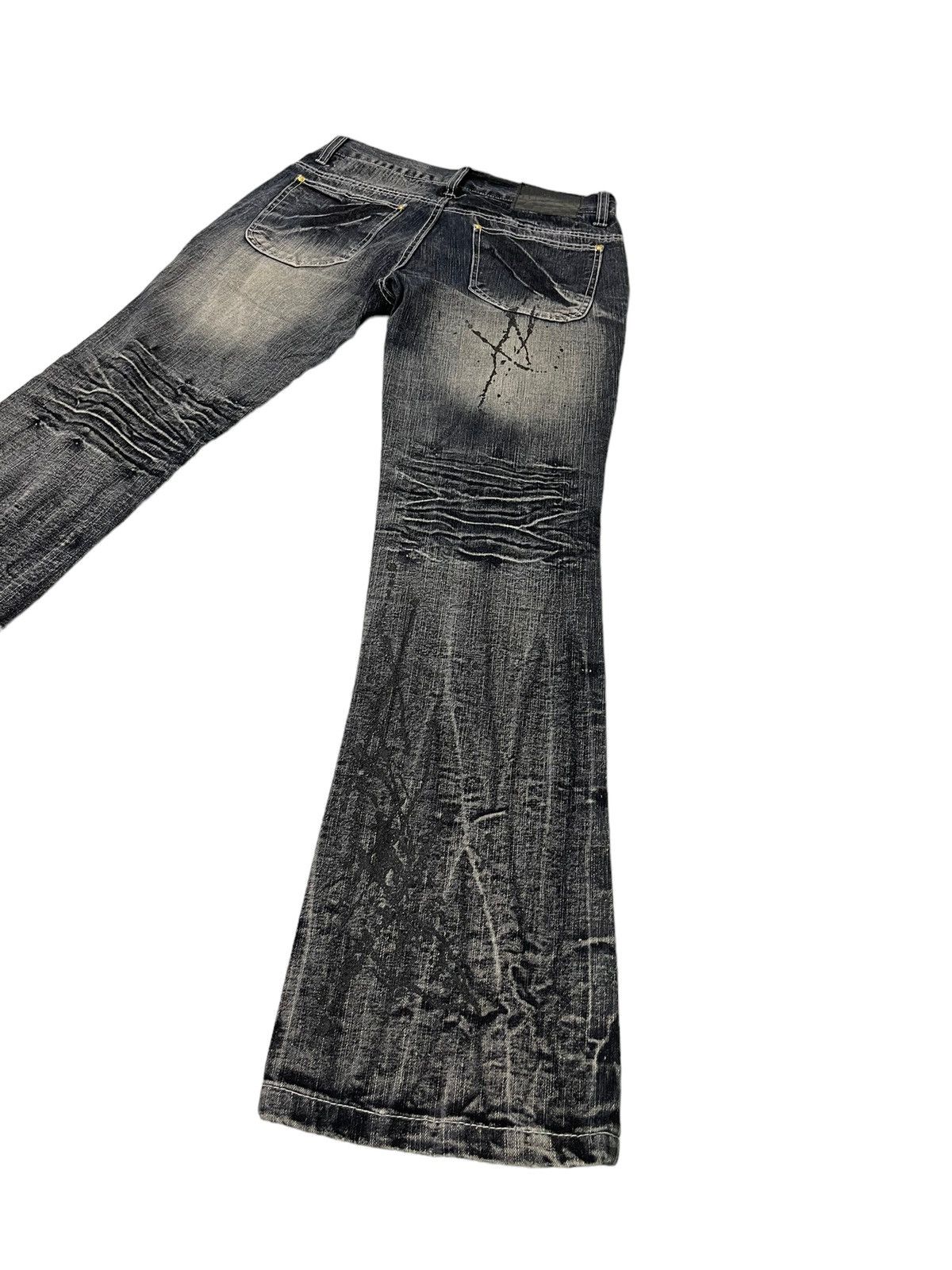 Japanese Brand Flare Jeans Black Baccara Distress Acid Wash Low Rise 8🟦0 Size US 29 - 14 Thumbnail