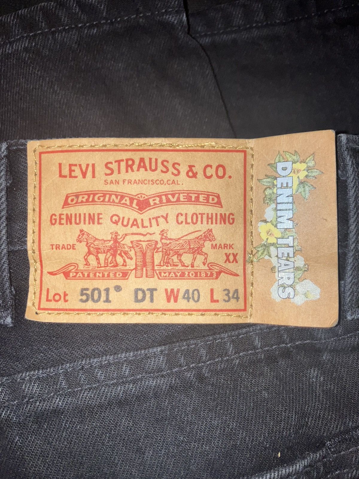 DENIM TEARS × Levi's DENIM TEARS “PEACE IN MY POCKET” JEANS 40x34 Size US 40 / EU 56 - 3 Thumbnail