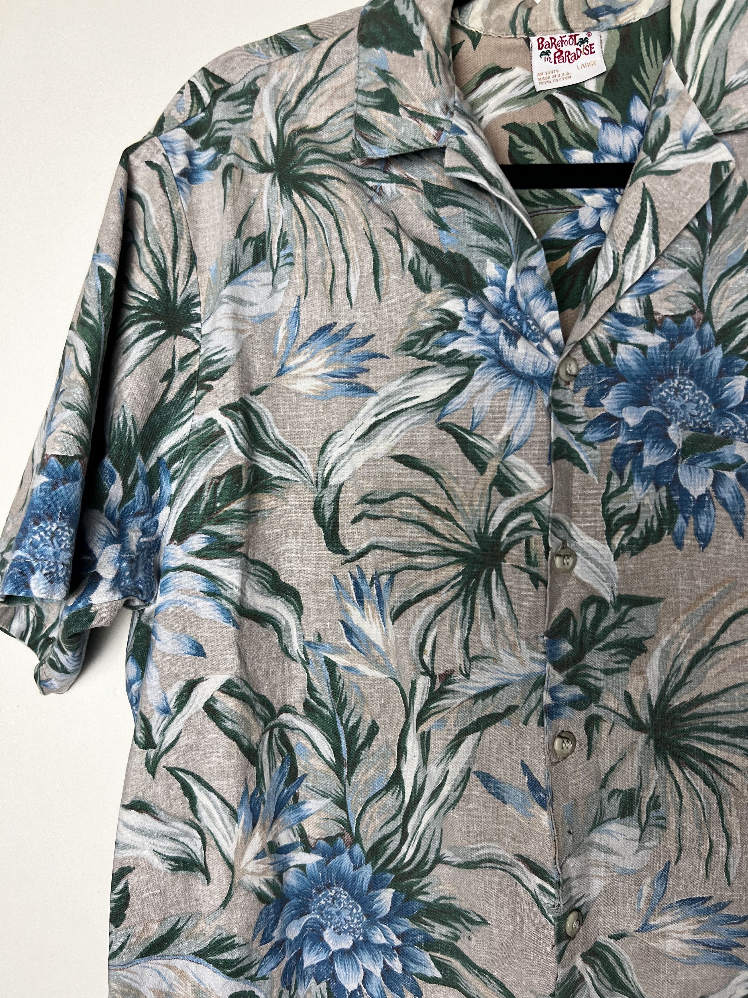 Vintage Vntg 70s Hawaiian Aloha Shirt: Barefoot in Paradise Floral Size US L / EU 52-54 / 3 - 4 Thumbnail