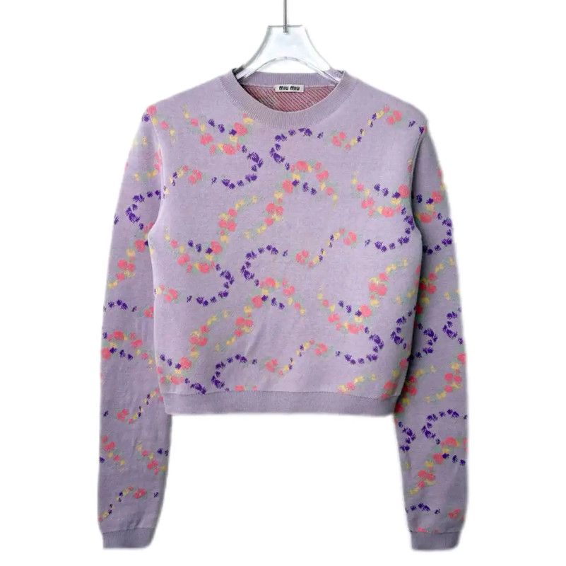 Miu Miu Miu Miu Lilac Cotton Blend Women's Sweatshirt 0089 Size S / US 4 / IT 40 - 1 Thumbnail