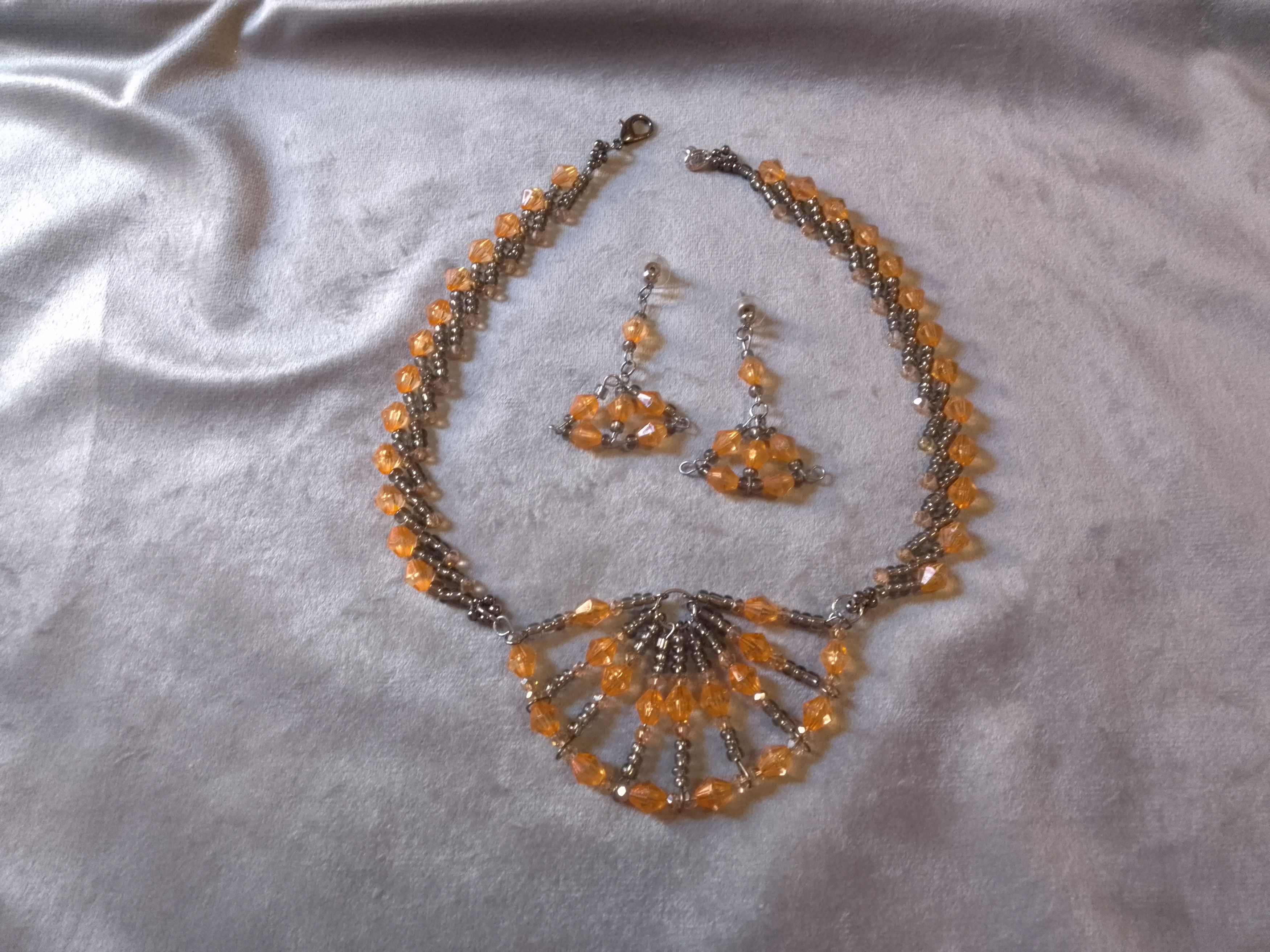 Handmade Necklace Orange Green Earrings Vintabe Antique Fashionable Size ONE SIZE - 2 Thumbnail