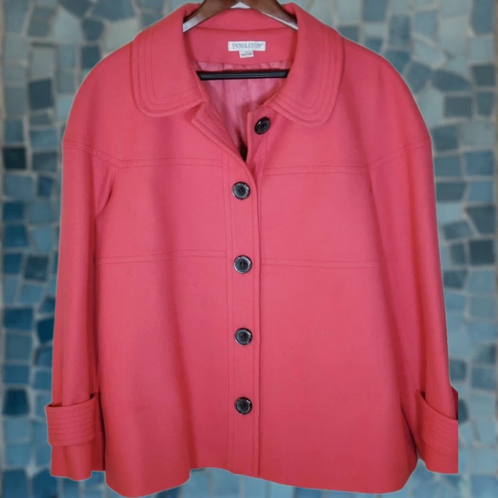 Pendleton VINTAGE Pendleton Jacket Women L 100% Virgin Wool Salmon-Pink Coral Made USA Button Pocket Lined Breathing Classics Women's Jacket Size L / US 10 / IT 46 - 1 Thumbnail