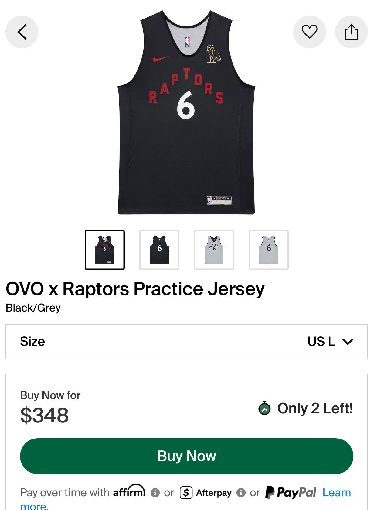 NBA × October's Very Own OVO x Toronto Raptors Reversible Practice Jersey Nike NBA Size US L / EU 52-54 / 3 - 5 Thumbnail